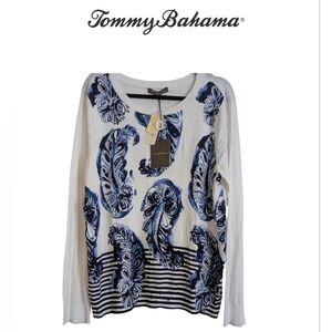 NWT Tommy Bahama Pyrmont Paisley Pullover long-sleeve Ocean Blue Sweater XL
